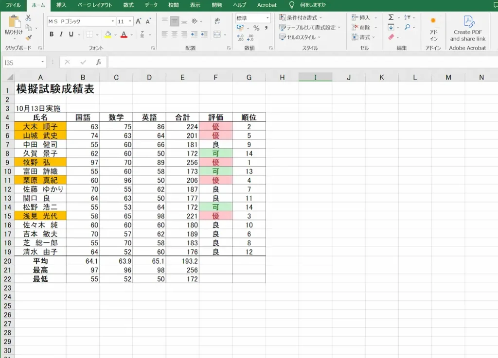 Excel応用講座の学習サンプル（関数と条件付き書式）